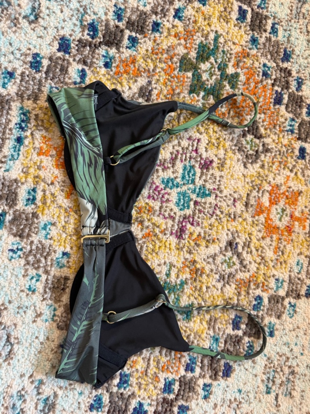 Beach Riot Camilla Black & Green Tropical Leaf bikini top - Picture 3 of 6